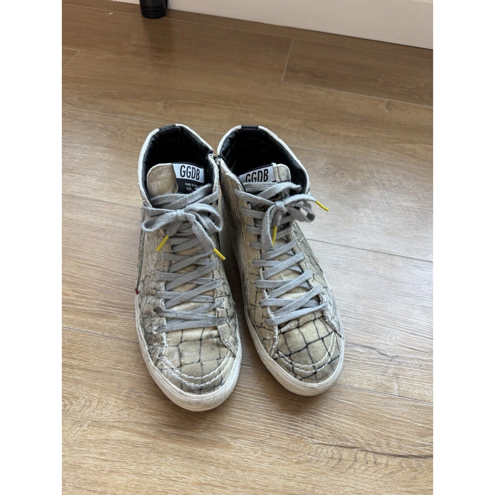 Golden Goose Zipper Hi-Top Crocodile Print Velvet Glitter Logo Size 41