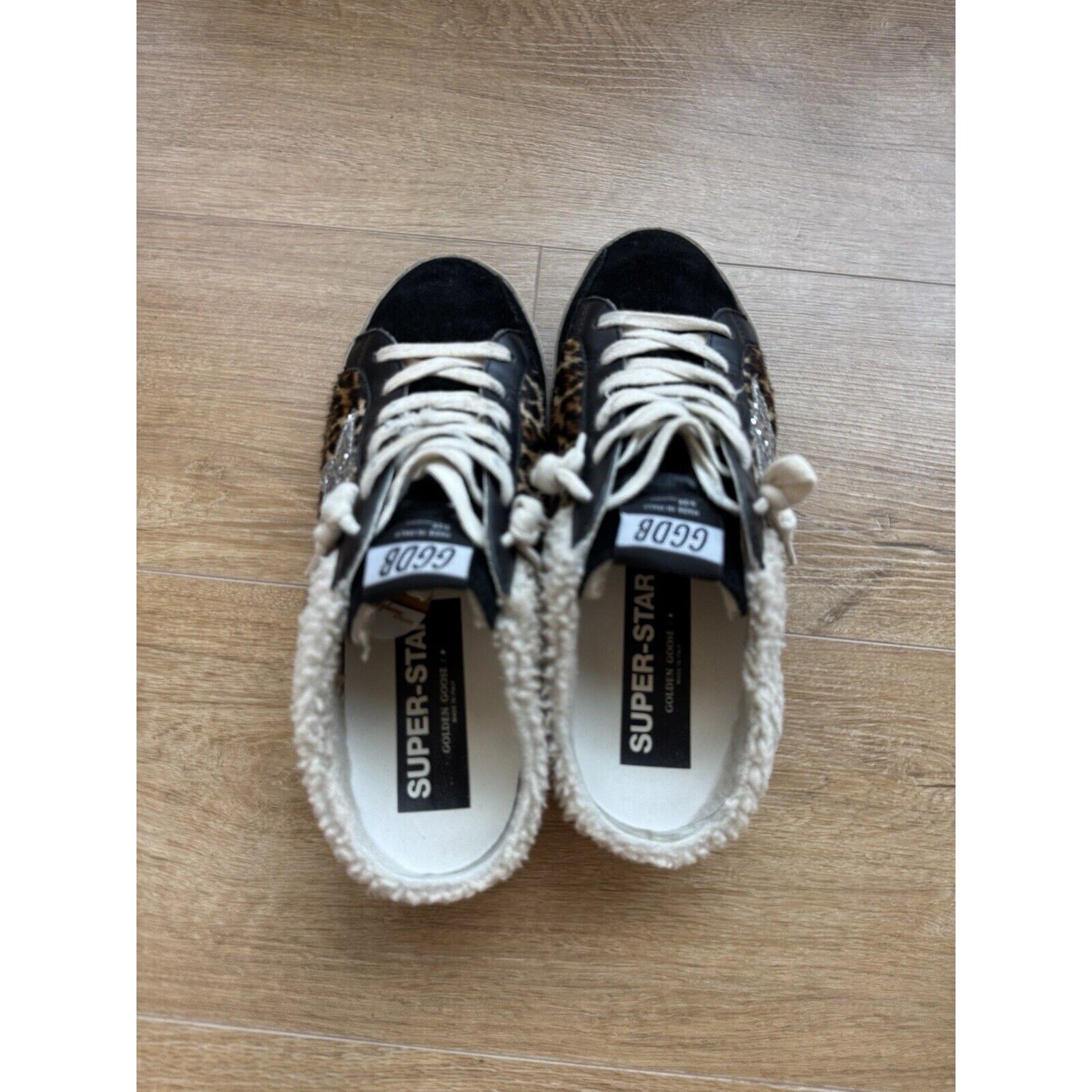 Golden Goose Super-Star Slip On Leapord Print Glitter Star Shearling Lined