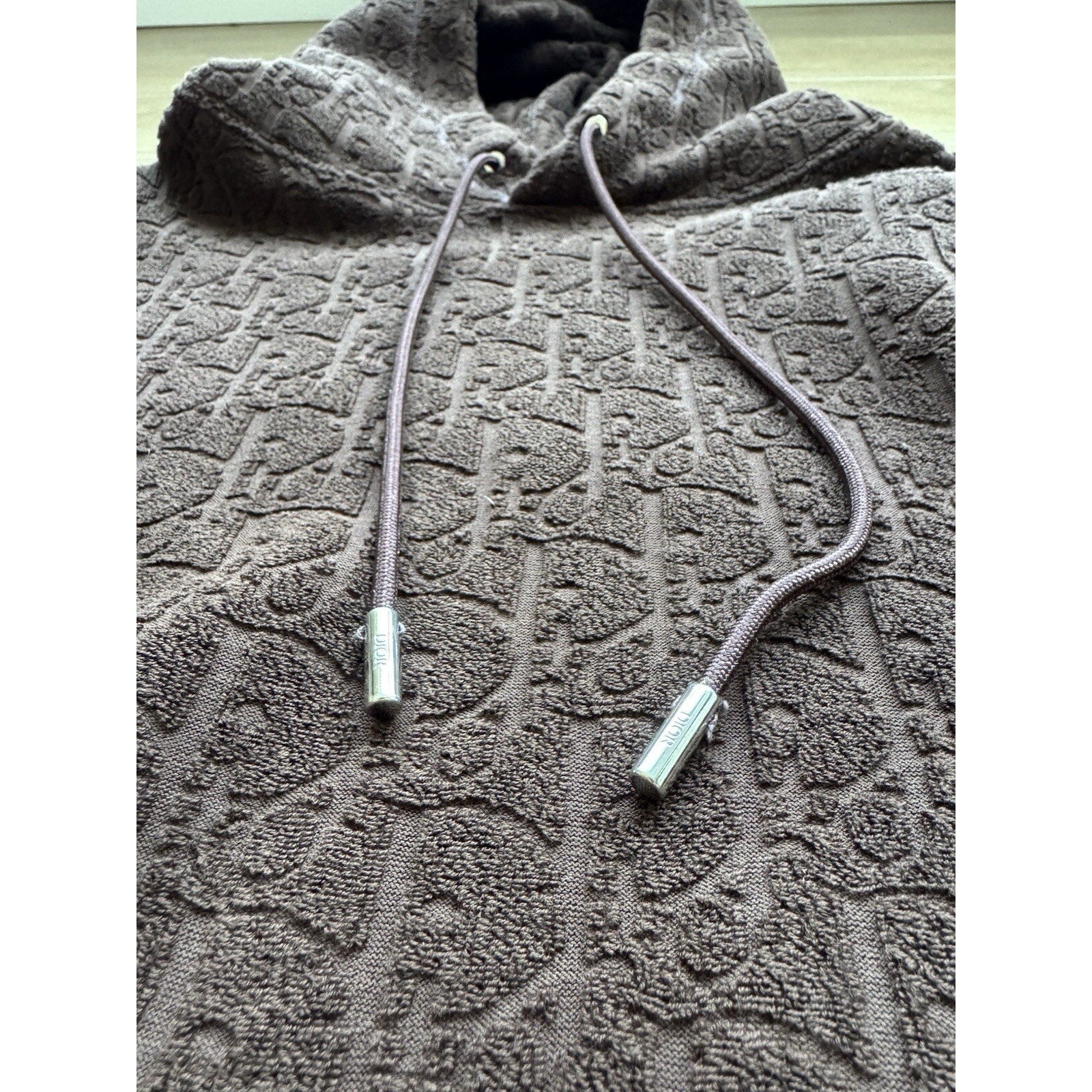 Dior Relaxed Hoodie Embroidered Logo Terrycloth Brown Size XXL (Fits small)
