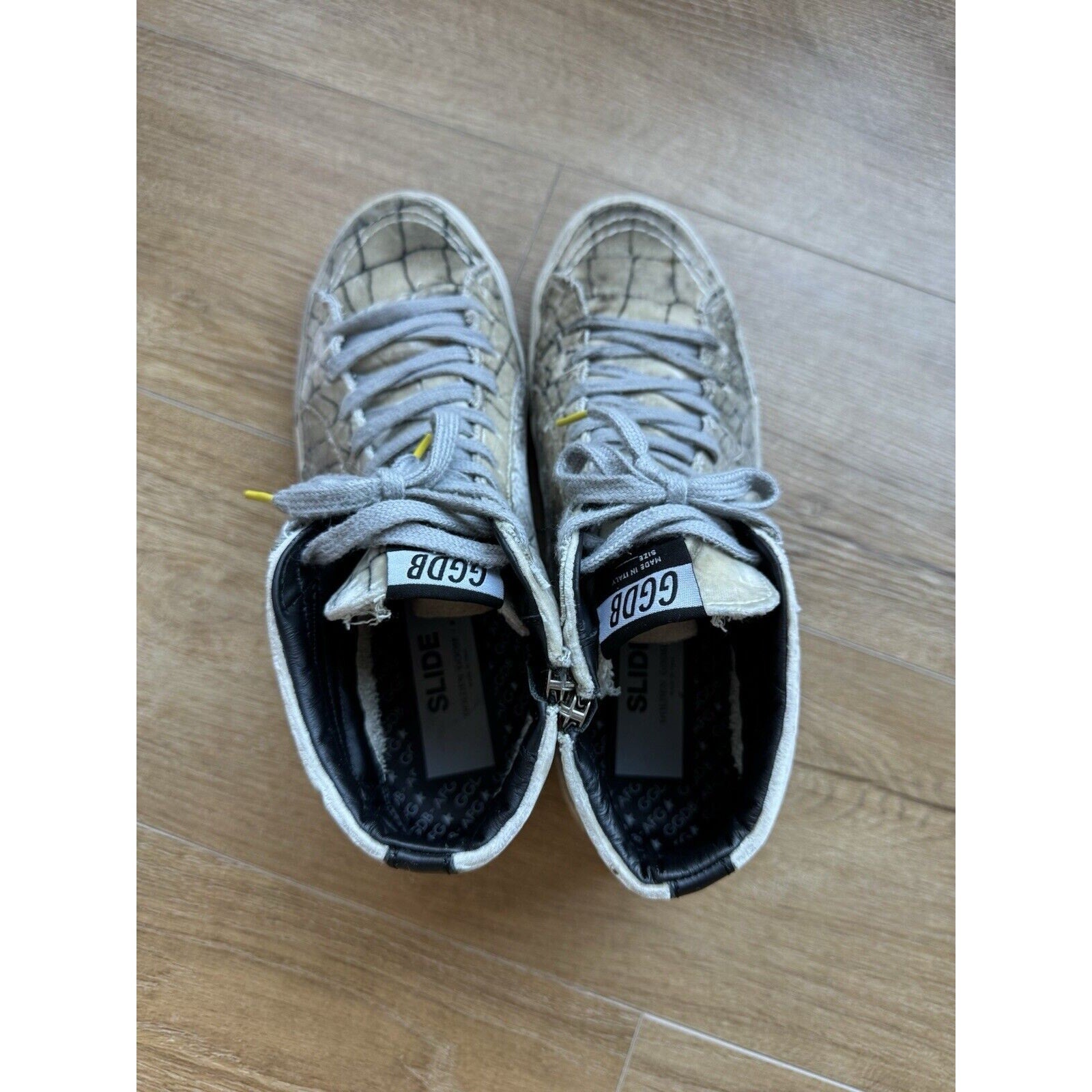 Golden Goose Zipper Hi-Top Crocodile Print Velvet Glitter Logo Size 41