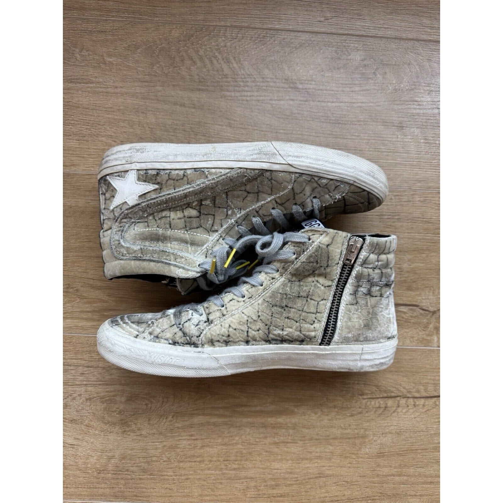 Golden Goose Zipper Hi-Top Crocodile Print Velvet Glitter Logo Size 41