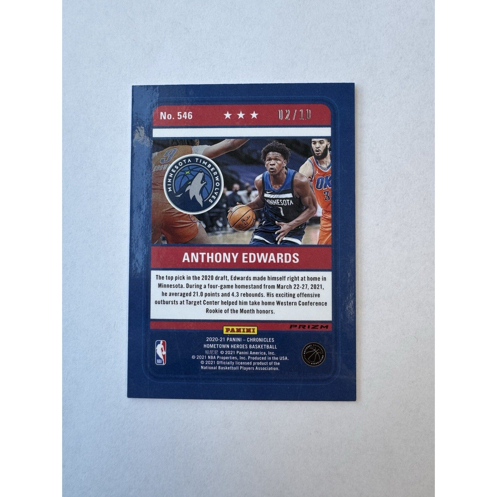 Anthony Edwards 2020 Chronicles Rookie Hometown Heroes Gold 02/10