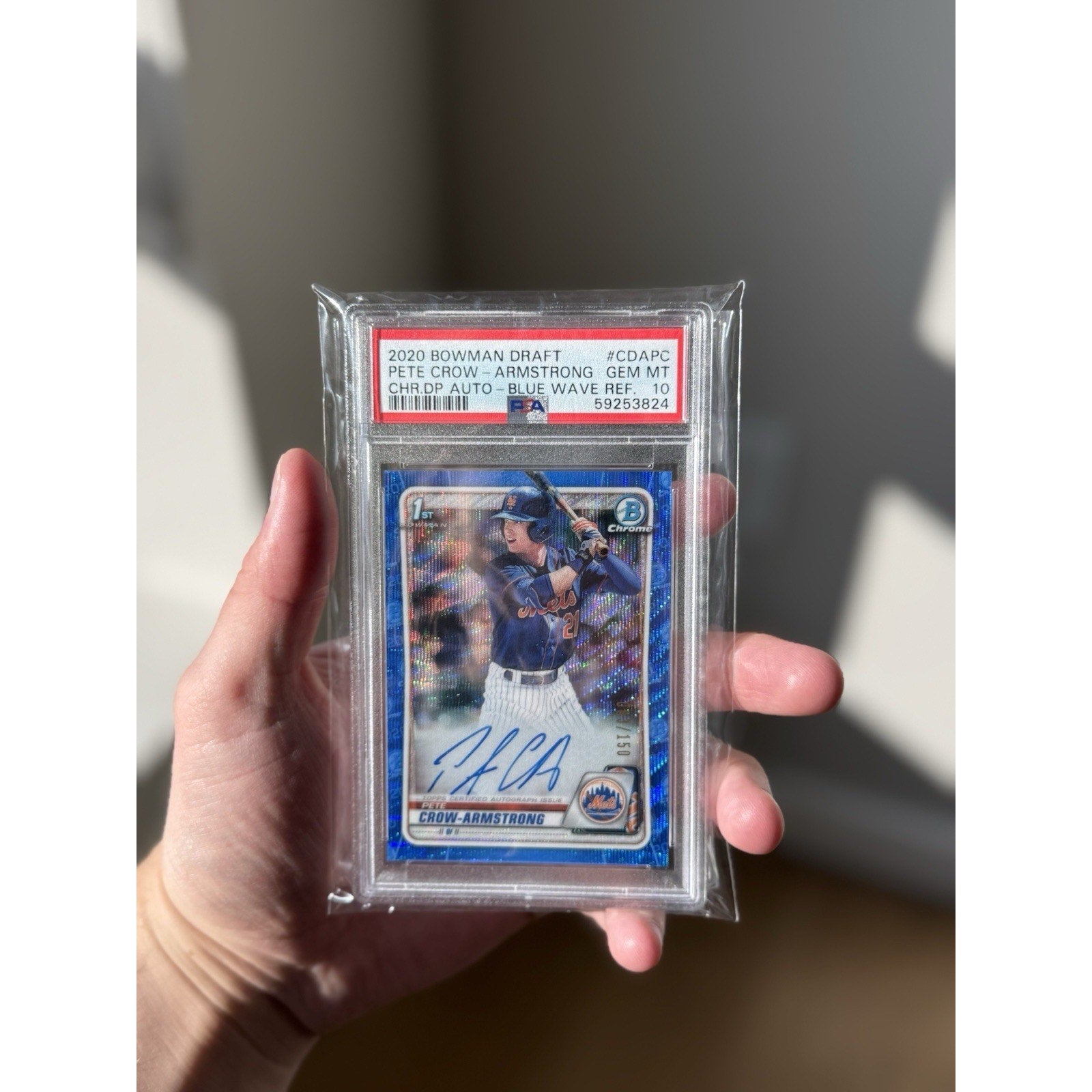 2020 Bowman Draft Chrome Autograph Pete Crow-Armstrong Blue Wave 083/150 PSA 10