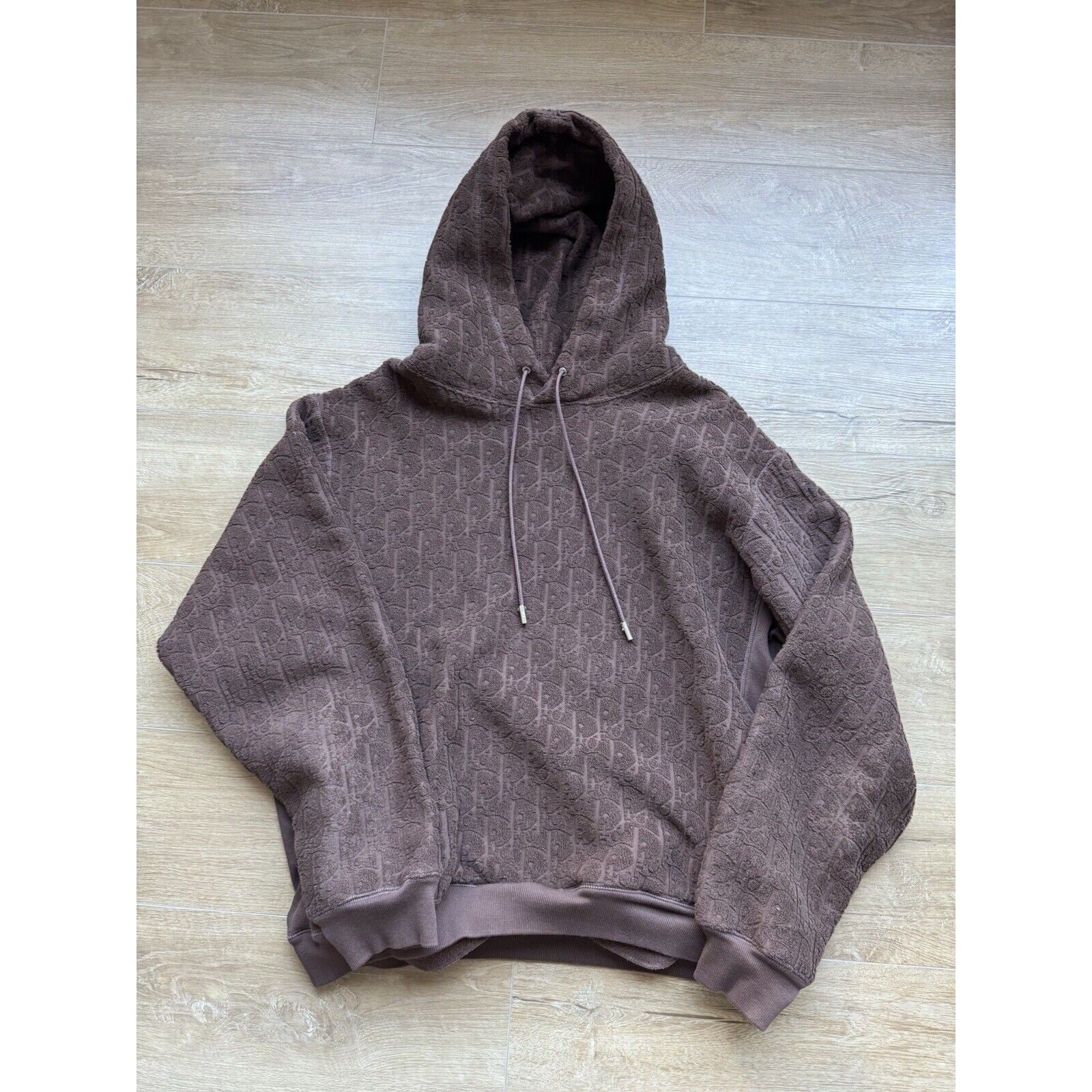 Dior Relaxed Hoodie Embroidered Logo Terrycloth Brown Size XXL (Fits small)