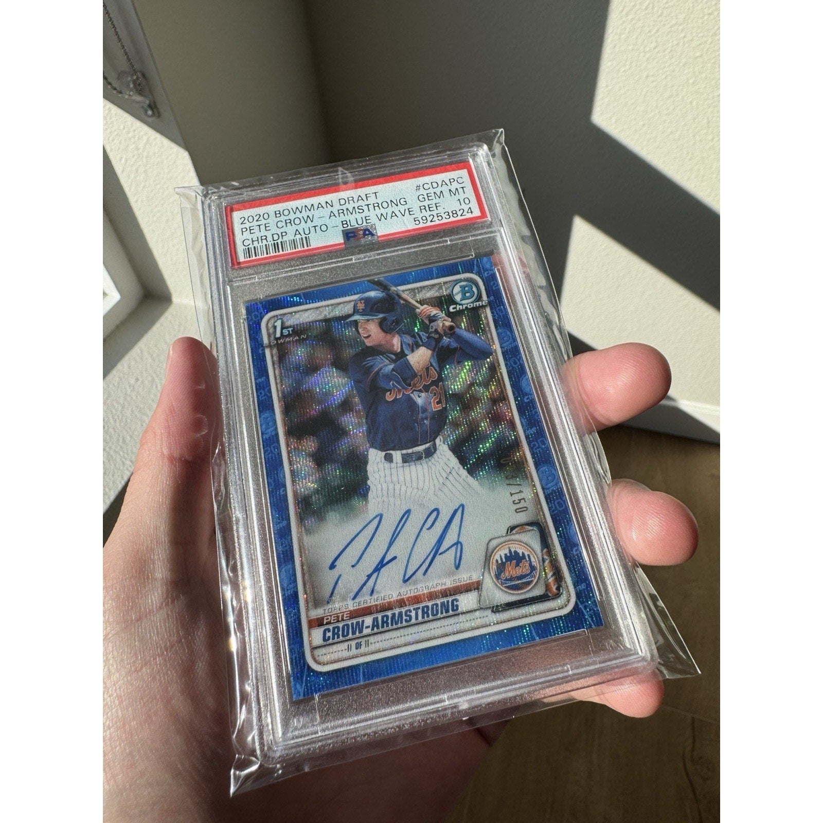 2020 Bowman Draft Chrome Autograph Pete Crow-Armstrong Blue Wave 083/150 PSA 10