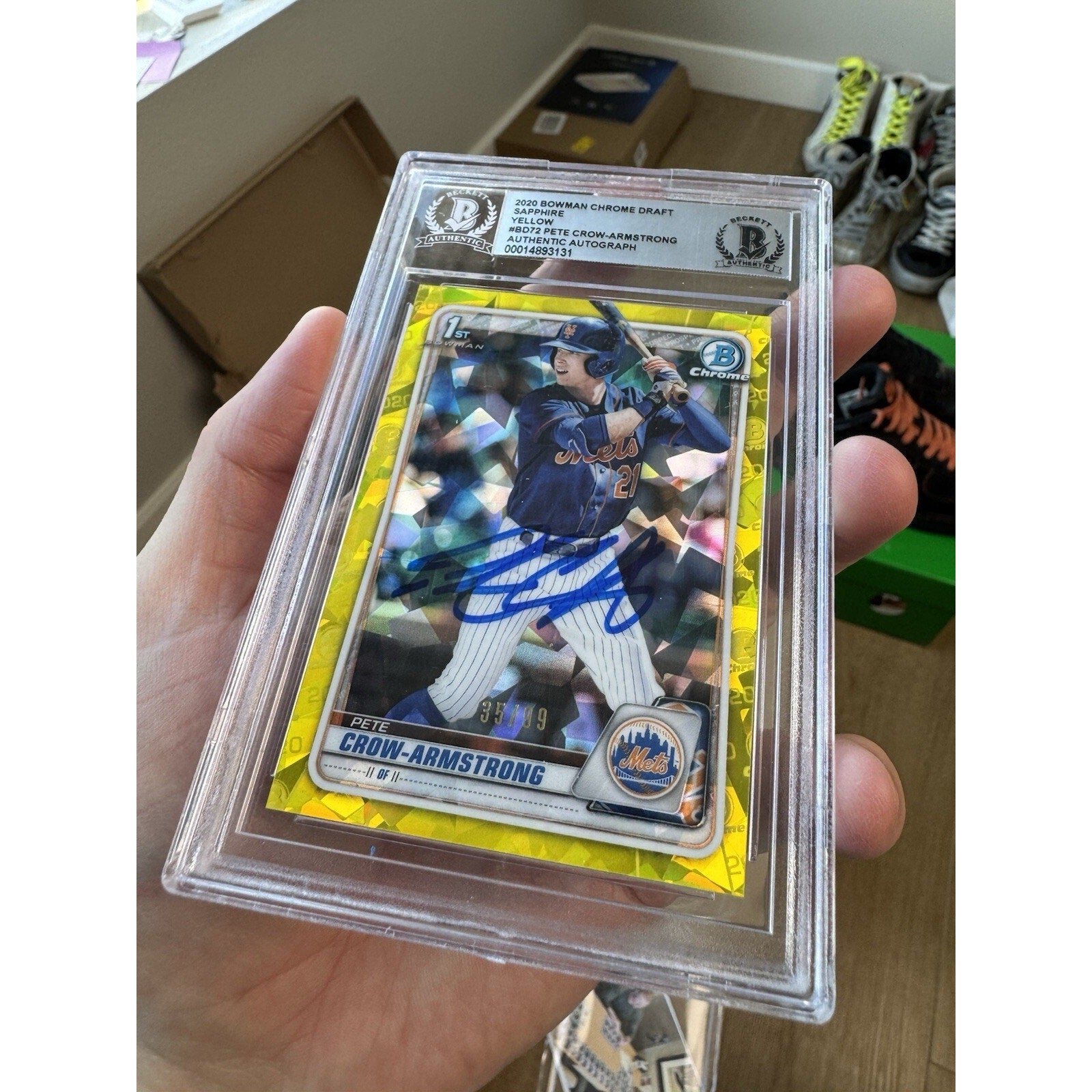 Pete Crow Armstrong 2020 Bowman Chrome Draft Sapphire Yellow 35/99 Autograph