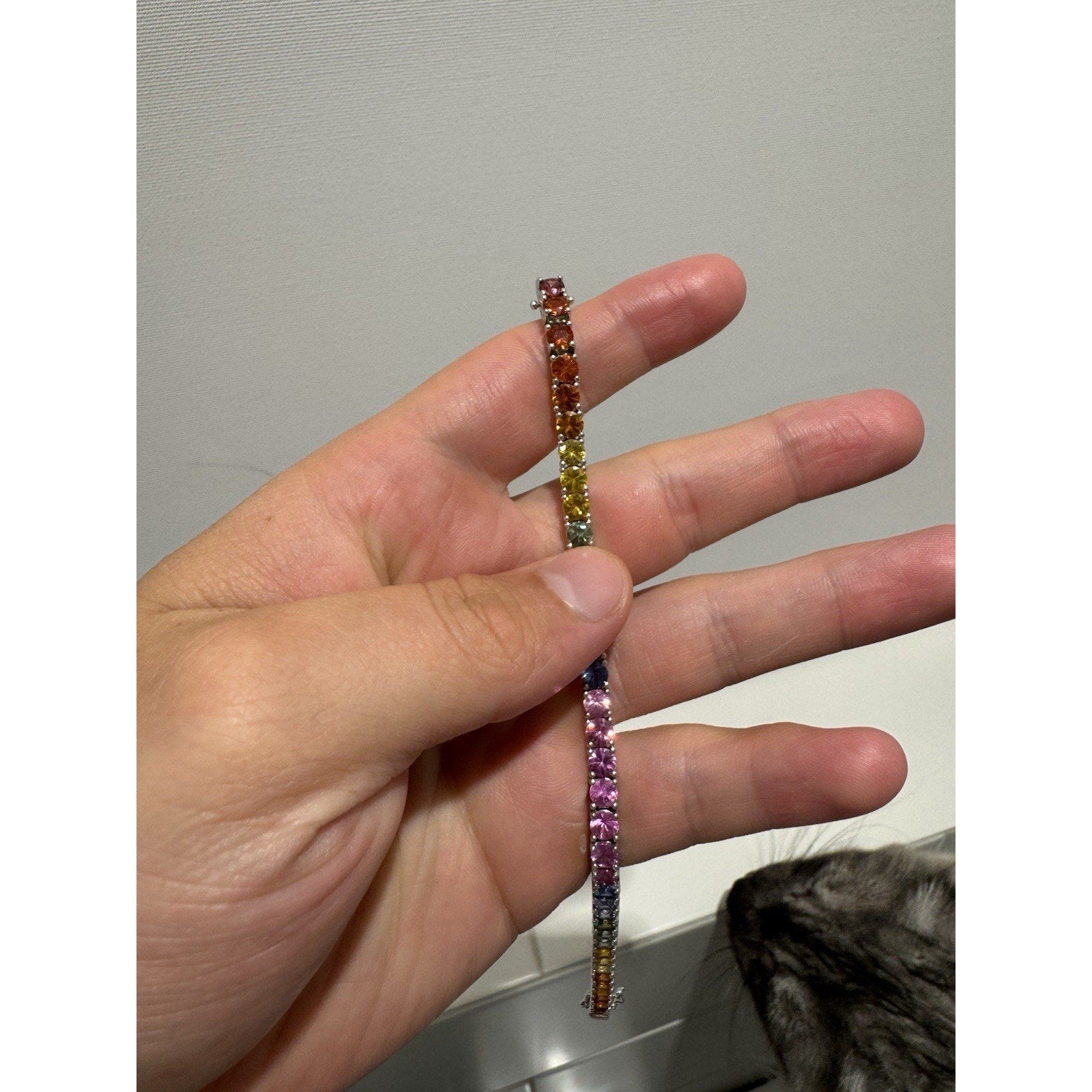 Custom Sapphire Rainbow White Gold Tennis Bracelet 7 inch, 16 CTS, 14K Gold