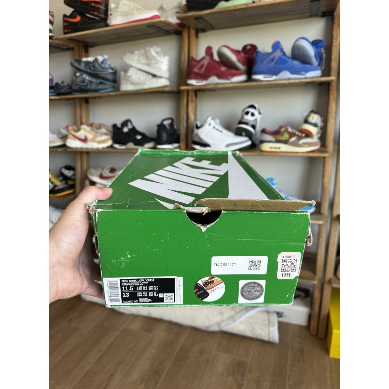 Cactus Plant Flea Market x Swarovski x Nike Dunk Low Pure Platinum - Size 11.5